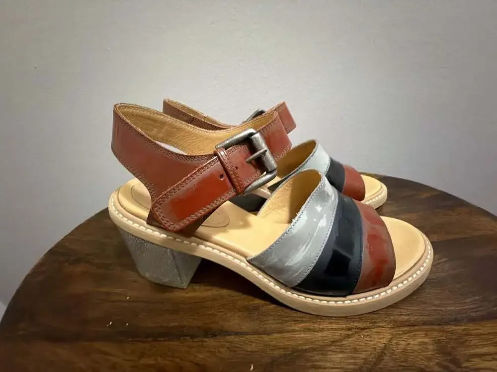 MM6 Maison Margiela Tri-Color Patent Leather Block‎ Heel Sandals Size 38
